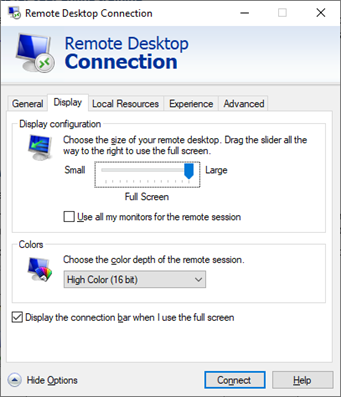 Remote Desktop - Display Settings