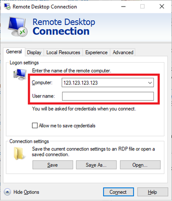 Remote Desktop - IP Address